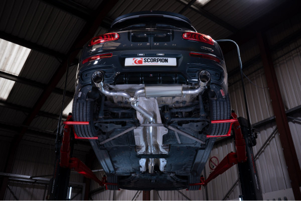 Scorpion Exhaust Resonated Cat Back System MINI Clubman F54 2015-18 - Polished 114mm Daytona Trims