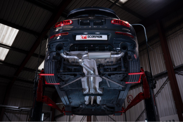 Scorpion Exhaust Non Resonated Cat Back System MINI Clubman F54 2015-18 - Ceramic Black 114mm Daytona Trims