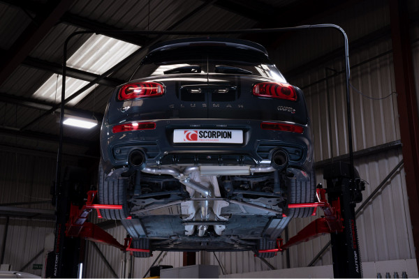 Scorpion Exhaust Resonated Cat Back System MINI Clubman F54 2015-18 - Carbon Fibre 114mm Ascari Trims