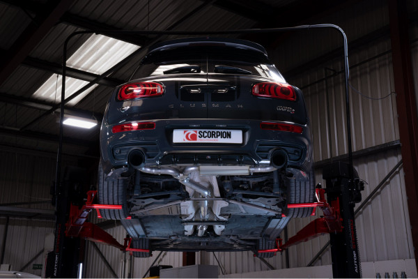 Scorpion Exhaust Resonated Cat Back System MINI Clubman F54 2015-18 - Ceramic Black 114mm Daytona Trims